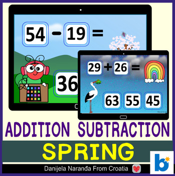 Preview of Addition and subtraction 2 digit up to 100 | Spring Mental Math Boom ™ Cards