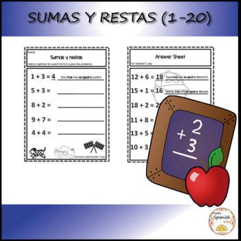 Preview of Addition and subtraction Spanish - Sumas y restas numbers 1 to 20