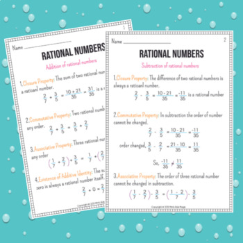 Preview of Rational Numbers Addition and subtraction rational numbers grade 7 and 8