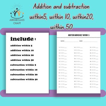 Preview of Addition and subtraction up to 5, up to 10, up to 20, up to 50.