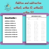 Addition and subtraction up to 5, up to 10, up to 20, up to 50.