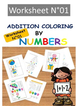 Preview of Addition coloring by numbers - worksheet 01 - color by code addition puzzles