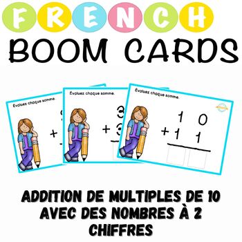 Preview of Addition de multiples de 10 avec des nombres à 2 chiffres - French Boom Cards™
