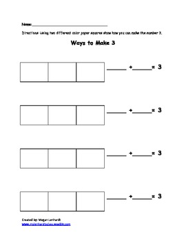 Addition differnt ways to make the number 3 by Megan Veldhuizen | TpT