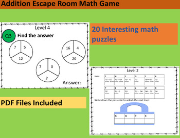 Preview of Addition escape room math game