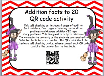 Preview of Halloween themed addition facts to 20 QR code activity (Common Core Aligned)