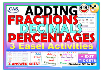 Preview of Addition of Fractions Decimals and Percentages with Exit Tickets | Online