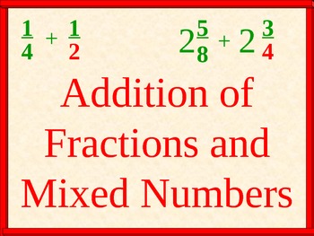 Preview of Addition of Fractions and Mixed Numbers, Math PowerPoint