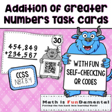 Addition of Greater Numbers Task Cards w/ Self-checking QR Code