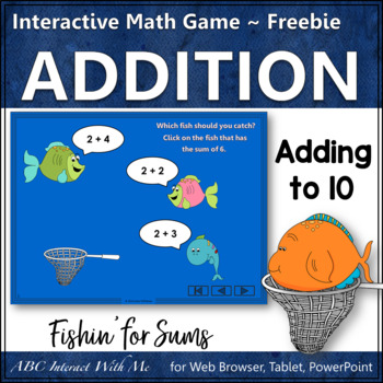 Preview of Addition to 10 Kindergarten Interactive Math Game FREEBIE {Fishin'}