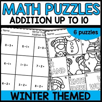 Preview of Addition to 10 Math Puzzles Winter December January Worksheets