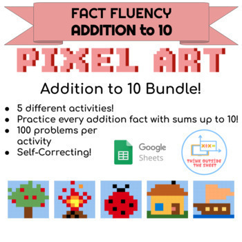 Preview of Distance Learning digital math facts bundle | Addition to 10 Pixel Art
