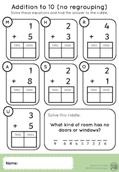 Preview of Addition to 10 Riddles (No Regrouping)