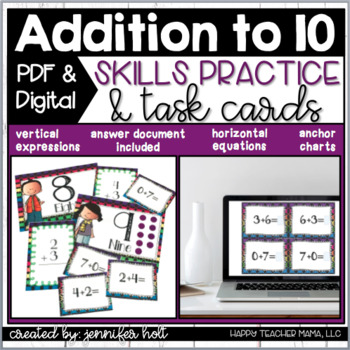 Preview of Addition to 10 Task Cards & Games | PDF & DIGITAL for Distance Learning