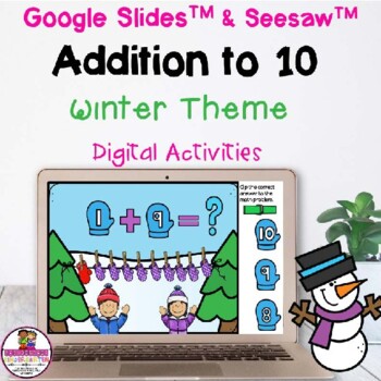 Preview of Addition to 10 (Winter theme) Google & Seesaw Distance Learning