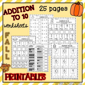 Addition to 10 Worksheets PRINTABLES by Joy Inspired Teacher | TpT