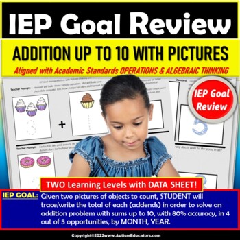 Preview of Addition up to 10 with Pictures and Data for IEP Goal Review Autism and Sped