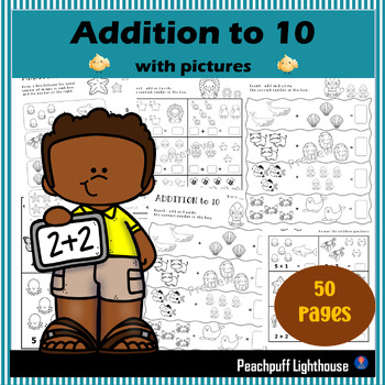 Preview of Addition to 10 with pictures - Basic operations for K - 1st grade | Animal Theme