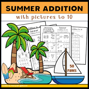 Preview of Summer Math | Addition to 10 with pictures - Basic operations for K - 1st grade