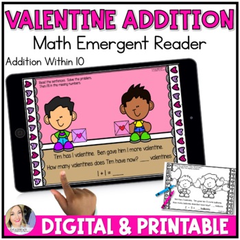 Preview of Addition to 10 with pictures Valentines Day Emergent Reader