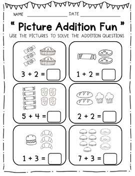 Addition to 10 with pictures sweet Theme by The Blue Sky | TPT