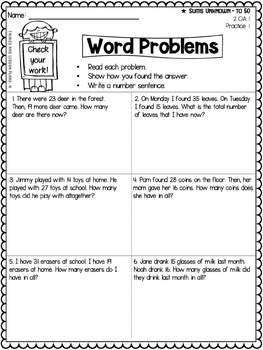 Addition to 100 Worksheets with Word Problems and Assessments | TPT