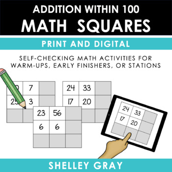 Preview of Addition to 100 - Fun Self-Checking Math Squares
