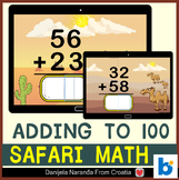 Addition to 100 Safari MATH Bundle sums of 2 digit Boom ™ Cards