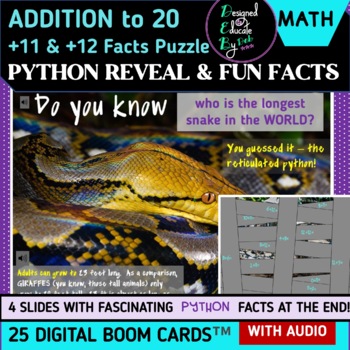 Preview of Addition to 20: +11 & +12 Facts Python Reveal