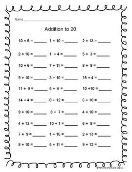 Addition to 20 by Pencils and Glue Sticks | Teachers Pay Teachers