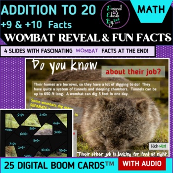 Preview of Addition to 20: +9 & +10 Facts Wombat Reveal & Fun Facts