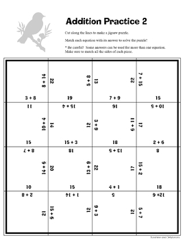 addition to 20 active practice square jigsaw puzzles math facts activity