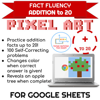Preview of Addition to 20 Apple Tree Pixel Art! Digital Math Fact Fluency on Google Sheets