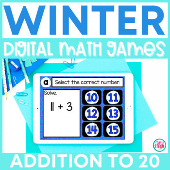 Preview of Addition to 20 | Digital Math Game for Winter