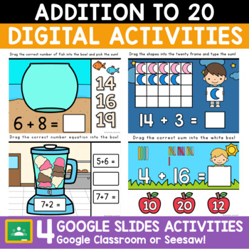 Preview of Back to School Addition to 20 Google Slides First Week Math Activities