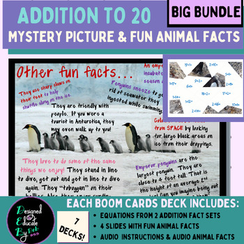 Preview of Addition to 20 Mystery Picture & Fun Animal Facts BUNDLE