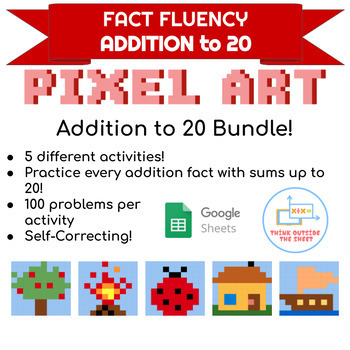 Preview of Distance Learning digital math facts bundle | Addition to 20 Pixel Art