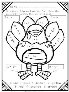 Addition to 5 (Color by Number Turkey Math Freebie) by A Pea in a ...