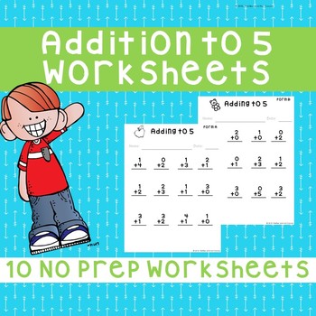 Preview of Basic Single Digit Addition Worksheets (0-5) *NO PREP*
