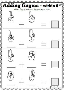 Addition to 5 and Pairs to 5 No Prep Worksheets by Made for the Classroom