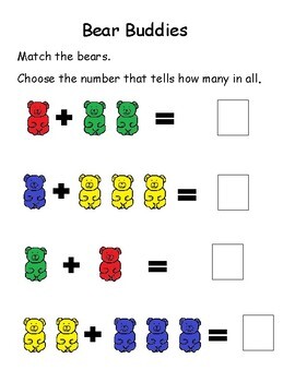 addition to 5 with objects and pictures kindergarten math