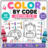 Addition to 6 Numbers Basic Math Easy Math Kindergarten Color By Code no prep