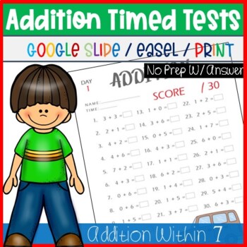 Preview of Addition to 7, 1st Grade Math Fact Problem Worksheets & TPT Digital Activity