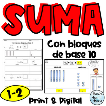 Preview of Addition with Base Ten Blocks in Spanish - Suma con bloques de base 10