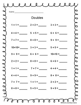 Addition with Doubles by Pencils and Glue Sticks | TpT