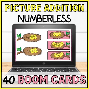 Preview of Addition with Pictures Adding Within 10 Digital BOOM CARDS SPRING