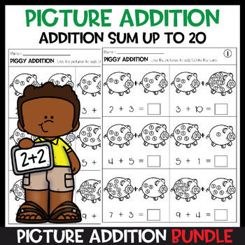 Preview of Addition with Pictures Sum up to 20 Worksheets - Adding Pictures Bundle