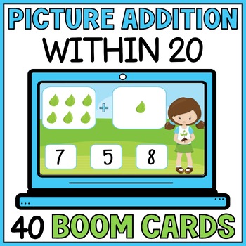 Preview of Earth Day Picture Addition to 20 Boom Cards - Adding with Pictures Kindergarten