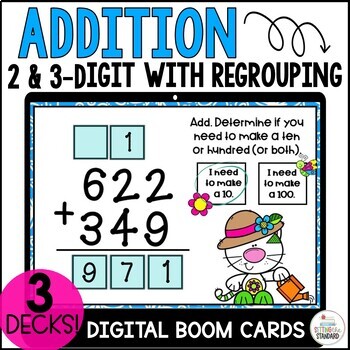 Preview of 2 and 3 Digit Addition with Regrouping Boom Cards