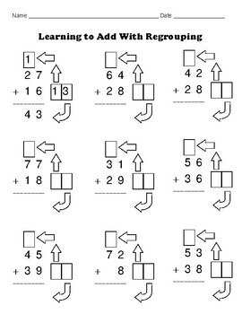 addition with regrouping made easy 8 math worksheets set 1 by kelly